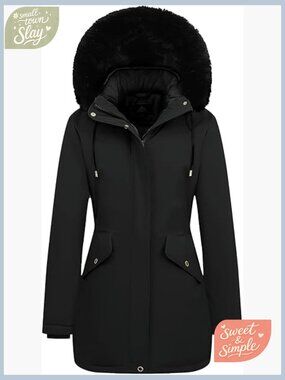Down Parka Puffer Jacket Fleece Lined Detachable Hood